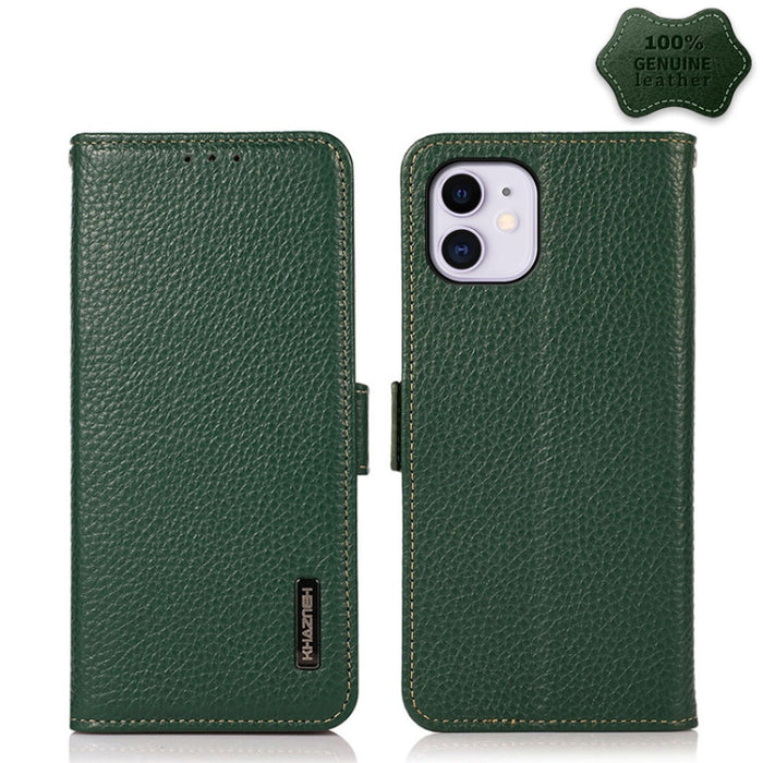 Estuche RFID de cuero genuino Litchi magnético lateral KHAZNEH