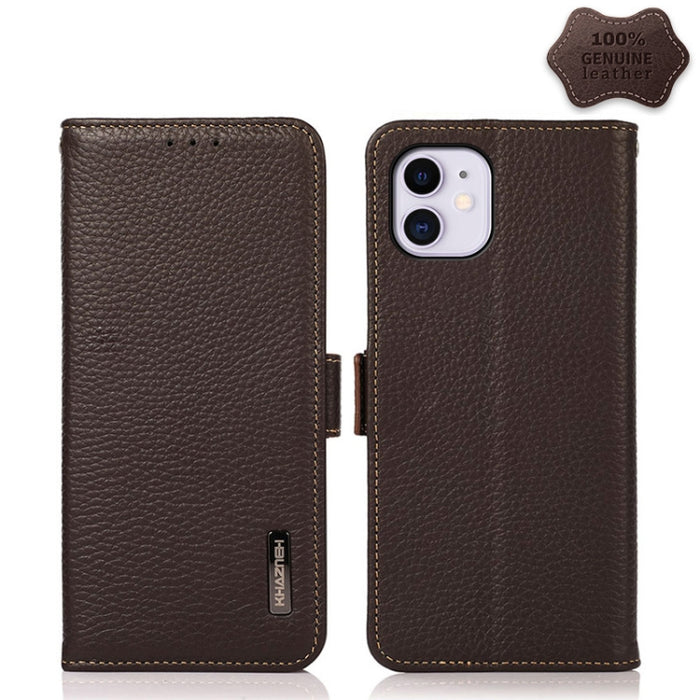 Estuche RFID de cuero genuino Litchi magnético lateral KHAZNEH