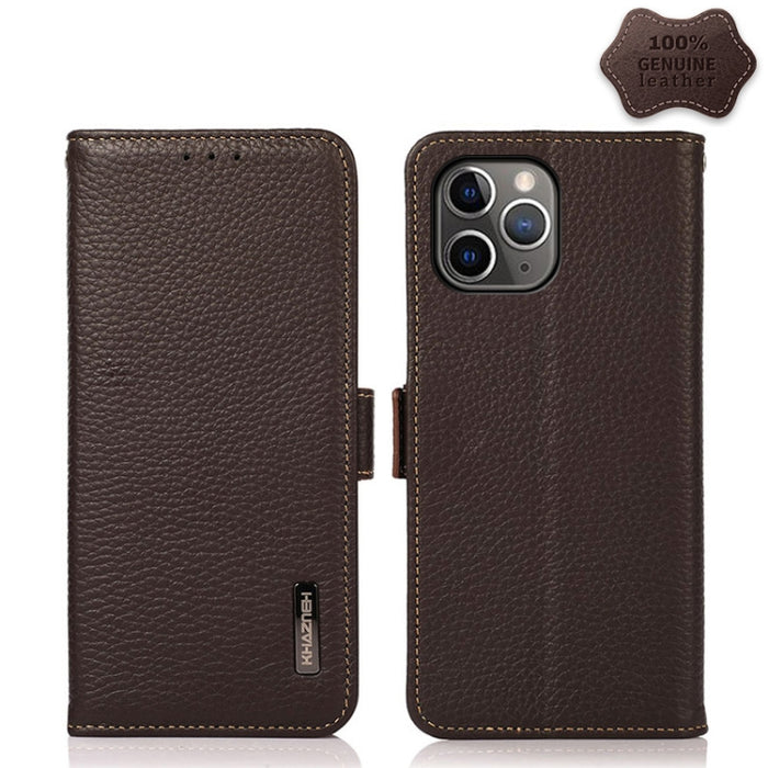 Estuche RFID de cuero genuino Litchi magnético lateral KHAZNEH