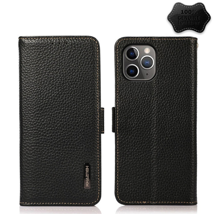 Estuche RFID de cuero genuino Litchi magnético lateral KHAZNEH