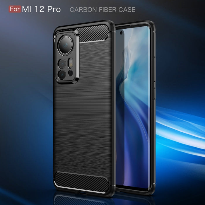 Caja de teléfono TPU de fibra de carbono con textura cepillada, For Xiaomi 12 5G, For Xiaomi 12 Pro 5G, For Xiaomi Mi 12 Ultra 5G