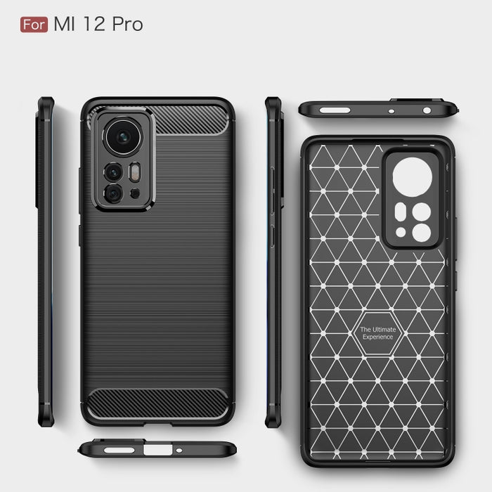 Caja de teléfono TPU de fibra de carbono con textura cepillada, For Xiaomi 12 5G, For Xiaomi 12 Pro 5G, For Xiaomi Mi 12 Ultra 5G