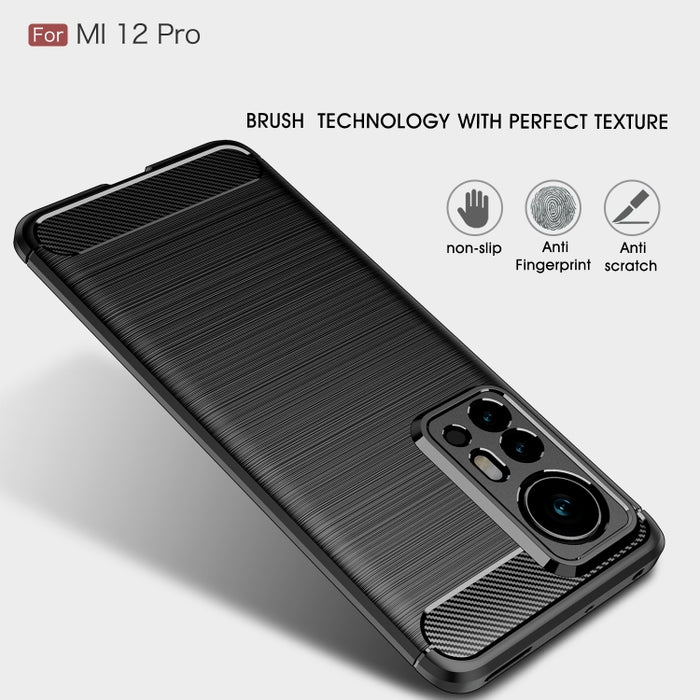 Caja de teléfono TPU de fibra de carbono con textura cepillada, For Xiaomi 12 5G, For Xiaomi 12 Pro 5G, For Xiaomi Mi 12 Ultra 5G