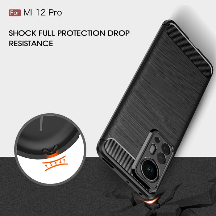 Caja de teléfono TPU de fibra de carbono con textura cepillada, For Xiaomi 12 5G, For Xiaomi 12 Pro 5G, For Xiaomi Mi 12 Ultra 5G