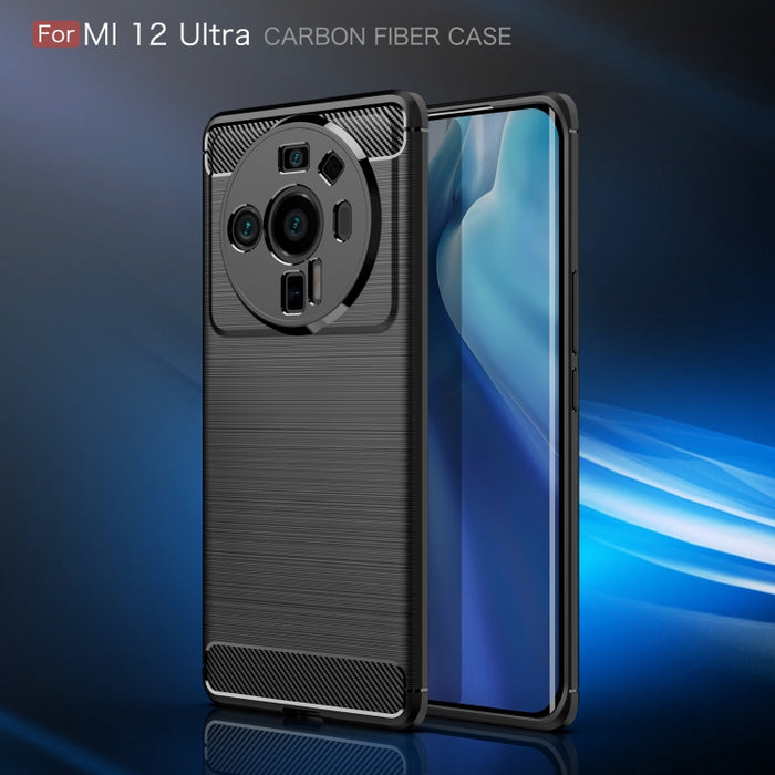 Caja de teléfono TPU de fibra de carbono con textura cepillada, For Xiaomi 12 5G, For Xiaomi 12 Pro 5G, For Xiaomi Mi 12 Ultra 5G