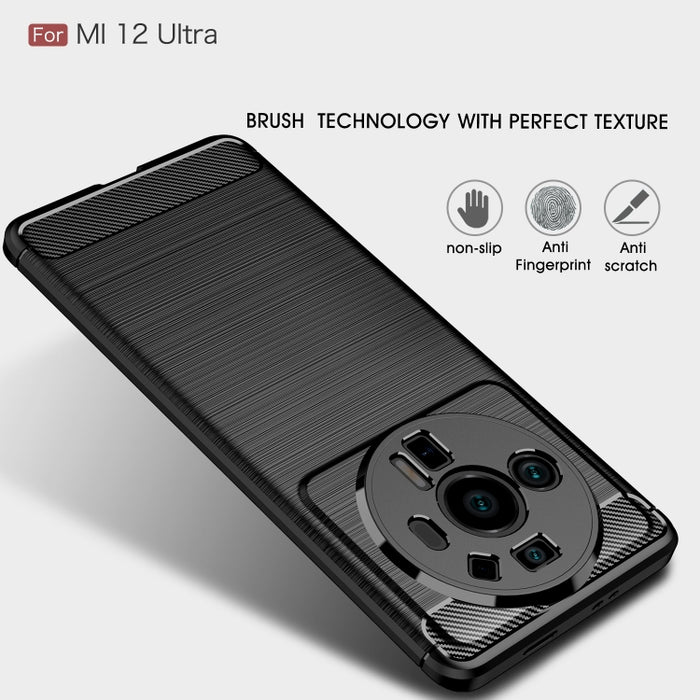 Caja de teléfono TPU de fibra de carbono con textura cepillada, For Xiaomi 12 5G, For Xiaomi 12 Pro 5G, For Xiaomi Mi 12 Ultra 5G