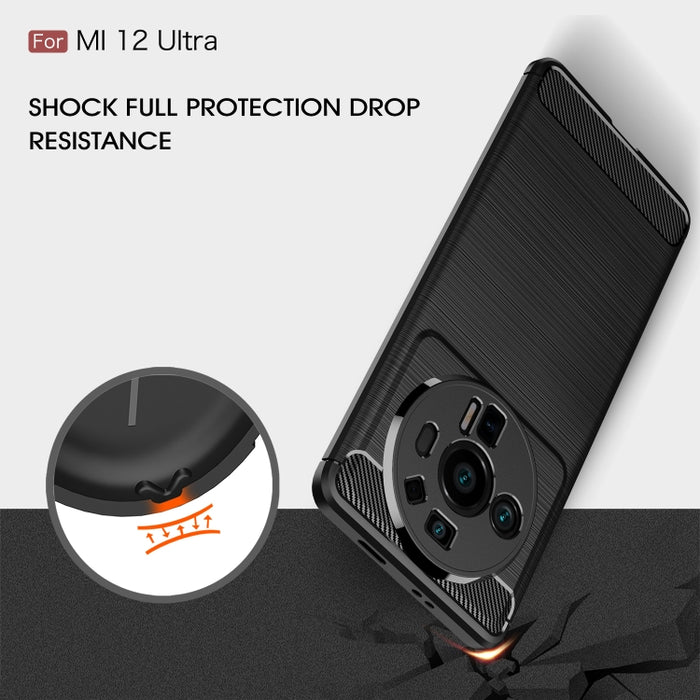 Caja de teléfono TPU de fibra de carbono con textura cepillada, For Xiaomi 12 5G, For Xiaomi 12 Pro 5G, For Xiaomi Mi 12 Ultra 5G