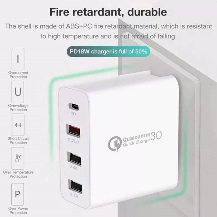 A3 PD 18W USB-C / Type-C + QC3.0 USB + Cargador de viaje con interfaz USB dual