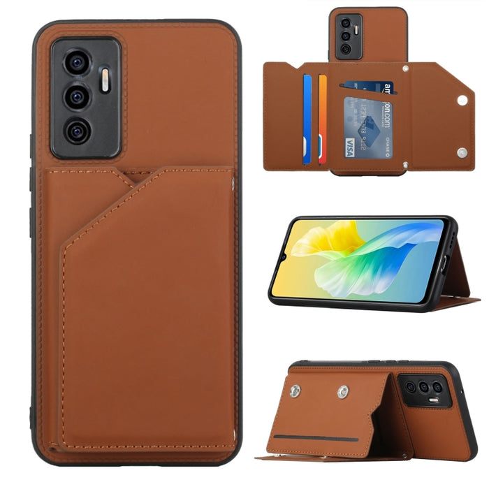 Funda para teléfono Skin Feel PU + TPU + PC con ranuras para tarjetas, For vivo S10e / V23e, For Xiaomi Redmi Note 11 Pro, For Samsung Galaxy S22 5G, For Samsung Galaxy S22+ 5G, For Samsung Galaxy S22 Ultra 5G
