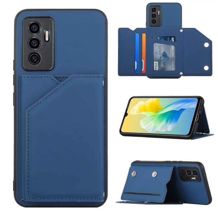 Funda para teléfono Skin Feel PU + TPU + PC con ranuras para tarjetas, For vivo S10e / V23e, For Xiaomi Redmi Note 11 Pro, For Samsung Galaxy S22 5G, For Samsung Galaxy S22+ 5G, For Samsung Galaxy S22 Ultra 5G