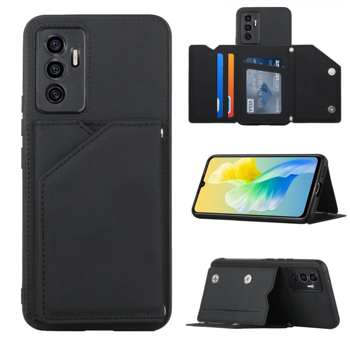 Funda para teléfono Skin Feel PU + TPU + PC con ranuras para tarjetas, For vivo S10e / V23e, For Xiaomi Redmi Note 11 Pro, For Samsung Galaxy S22 5G, For Samsung Galaxy S22+ 5G, For Samsung Galaxy S22 Ultra 5G