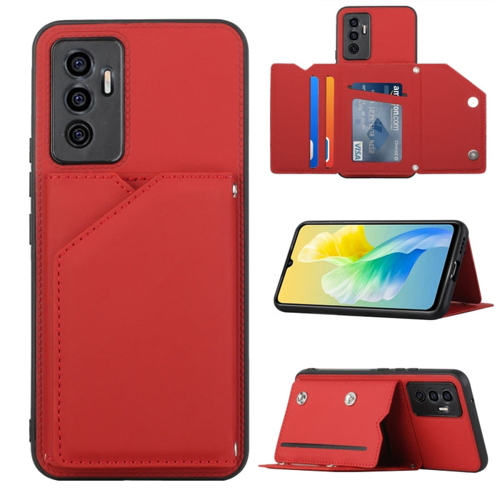 Funda para teléfono Skin Feel PU + TPU + PC con ranuras para tarjetas, For vivo S10e / V23e, For Xiaomi Redmi Note 11 Pro, For Samsung Galaxy S22 5G, For Samsung Galaxy S22+ 5G, For Samsung Galaxy S22 Ultra 5G