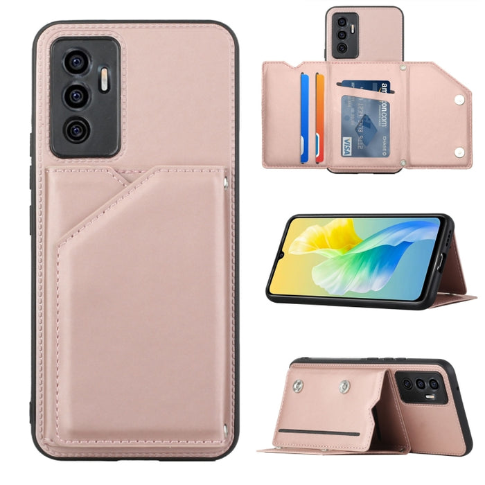 Funda para teléfono Skin Feel PU + TPU + PC con ranuras para tarjetas, For vivo S10e / V23e, For Xiaomi Redmi Note 11 Pro, For Samsung Galaxy S22 5G, For Samsung Galaxy S22+ 5G, For Samsung Galaxy S22 Ultra 5G