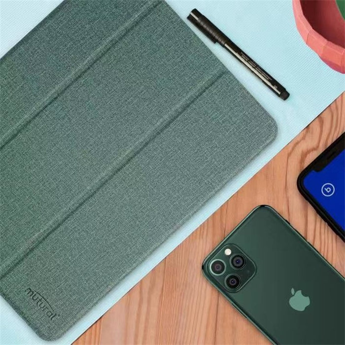 Estuche de cuero Mutural Exquisite Series con textura de tela PU + TPU con soporte de 3 pliegues y ranura para bolígrafo y función de reposo y despertador