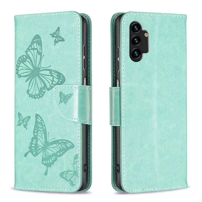 Estuche para teléfono de cuero con dos mariposas en relieve, For Samsung Galaxy A13 4G, For Samsung Galaxy A33 5G, For Samsung Galaxy A73 5G, For Xiaomi 12