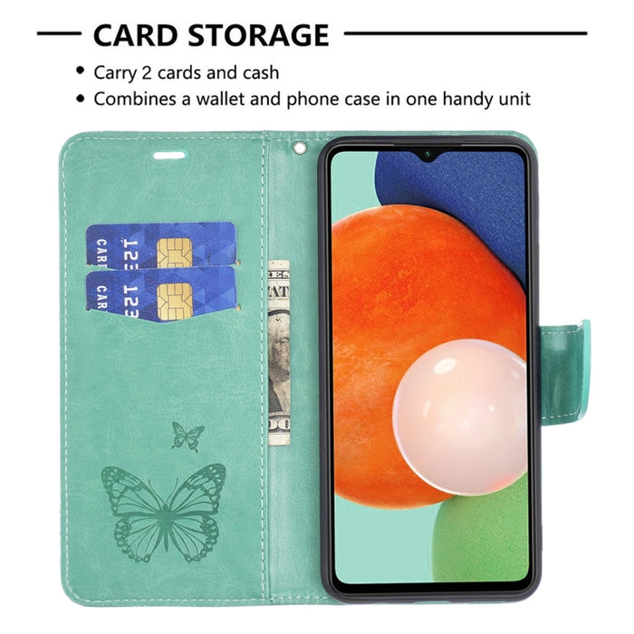 Estuche para teléfono de cuero con dos mariposas en relieve, For Samsung Galaxy A13 4G, For Samsung Galaxy A33 5G, For Samsung Galaxy A73 5G, For Xiaomi 12