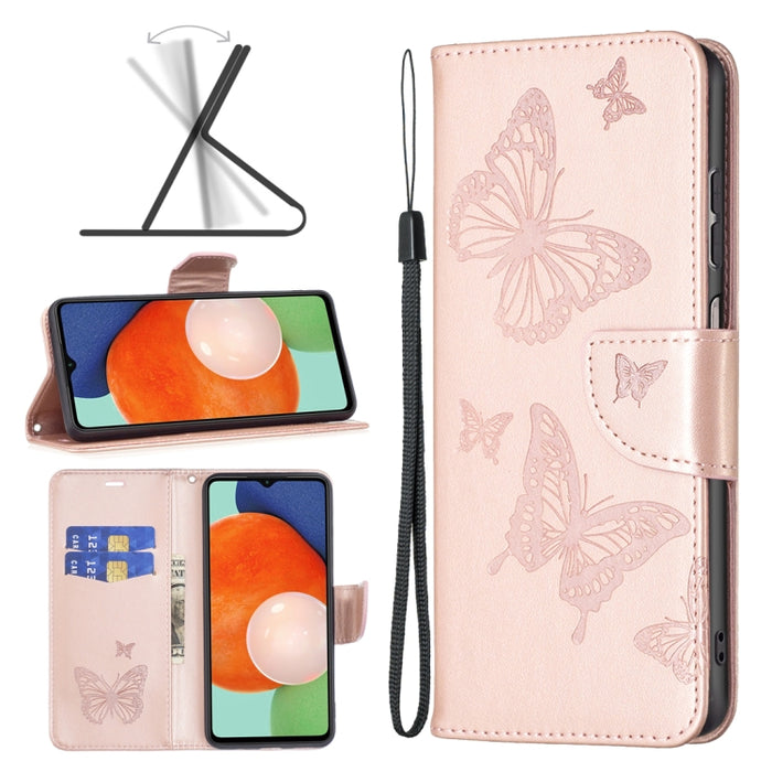 Estuche para teléfono de cuero con dos mariposas en relieve, For Samsung Galaxy A13 4G, For Samsung Galaxy A33 5G, For Samsung Galaxy A73 5G, For Xiaomi 12