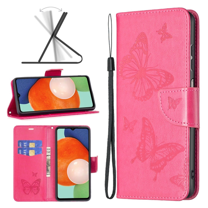 Estuche para teléfono de cuero con dos mariposas en relieve, For Samsung Galaxy A13 4G, For Samsung Galaxy A33 5G, For Samsung Galaxy A73 5G, For Xiaomi 12