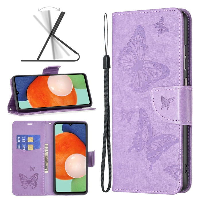 Estuche para teléfono de cuero con dos mariposas en relieve, For Samsung Galaxy A13 4G, For Samsung Galaxy A33 5G, For Samsung Galaxy A73 5G, For Xiaomi 12