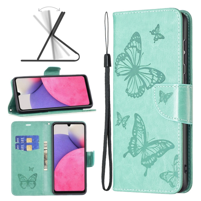 Estuche para teléfono de cuero con dos mariposas en relieve, For Samsung Galaxy A13 4G, For Samsung Galaxy A33 5G, For Samsung Galaxy A73 5G, For Xiaomi 12