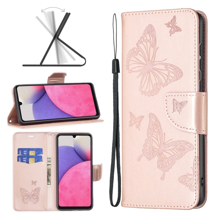 Estuche para teléfono de cuero con dos mariposas en relieve, For Samsung Galaxy A13 4G, For Samsung Galaxy A33 5G, For Samsung Galaxy A73 5G, For Xiaomi 12