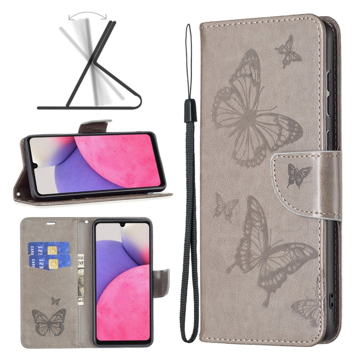 Estuche para teléfono de cuero con dos mariposas en relieve, For Samsung Galaxy A13 4G, For Samsung Galaxy A33 5G, For Samsung Galaxy A73 5G, For Xiaomi 12