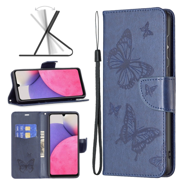 Estuche para teléfono de cuero con dos mariposas en relieve, For Samsung Galaxy A13 4G, For Samsung Galaxy A33 5G, For Samsung Galaxy A73 5G, For Xiaomi 12