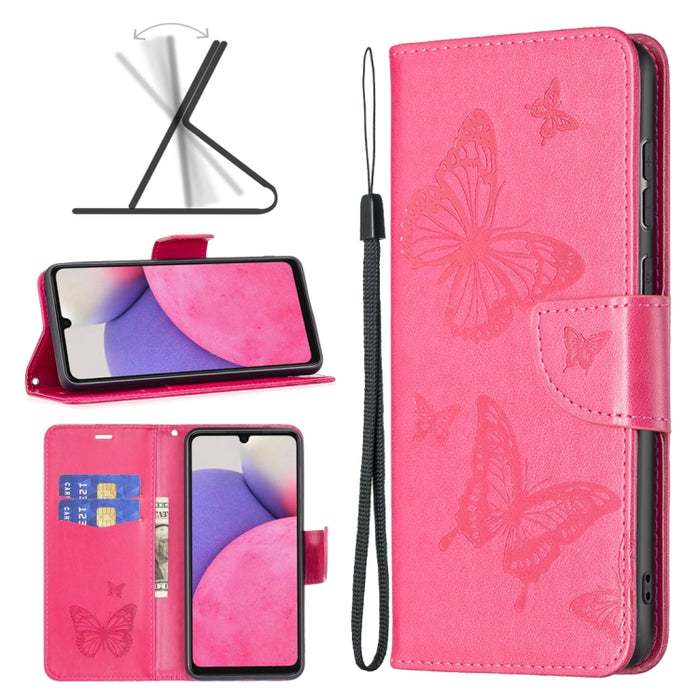 Estuche para teléfono de cuero con dos mariposas en relieve, For Samsung Galaxy A13 4G, For Samsung Galaxy A33 5G, For Samsung Galaxy A73 5G, For Xiaomi 12