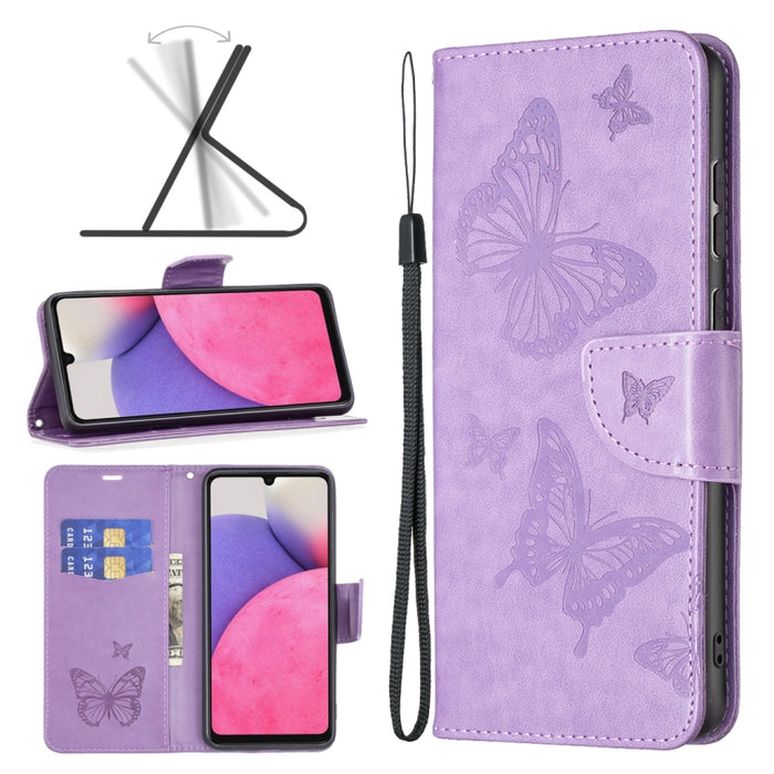 Estuche para teléfono de cuero con dos mariposas en relieve, For Samsung Galaxy A13 4G, For Samsung Galaxy A33 5G, For Samsung Galaxy A73 5G, For Xiaomi 12