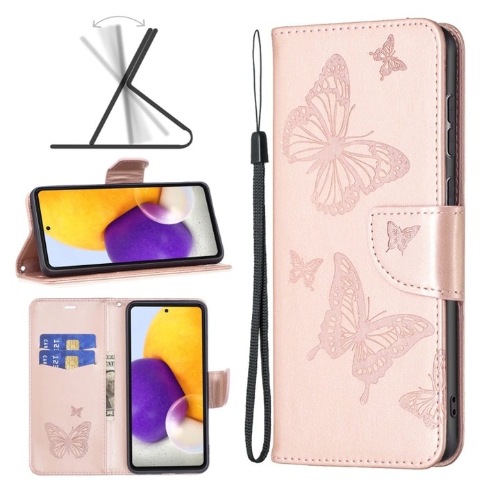 Estuche para teléfono de cuero con dos mariposas en relieve, For Samsung Galaxy A13 4G, For Samsung Galaxy A33 5G, For Samsung Galaxy A73 5G, For Xiaomi 12