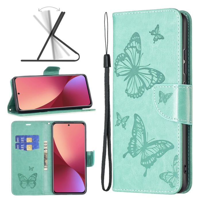 Estuche para teléfono de cuero con dos mariposas en relieve, For Samsung Galaxy A13 4G, For Samsung Galaxy A33 5G, For Samsung Galaxy A73 5G, For Xiaomi 12