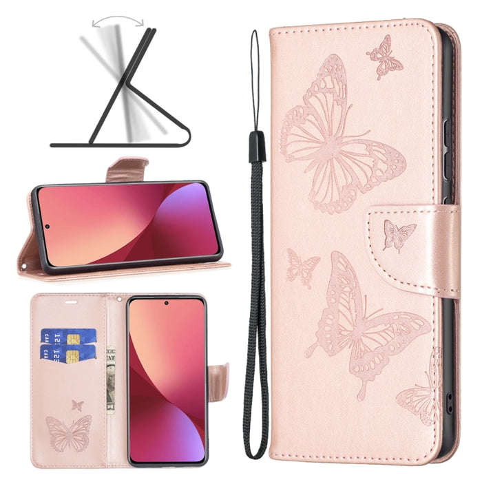 Estuche para teléfono de cuero con dos mariposas en relieve, For Samsung Galaxy A13 4G, For Samsung Galaxy A33 5G, For Samsung Galaxy A73 5G, For Xiaomi 12