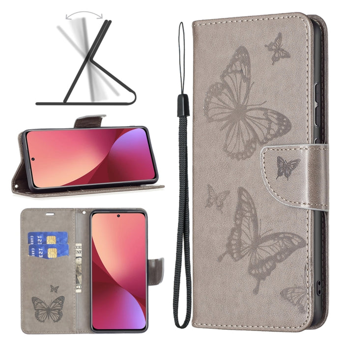 Estuche para teléfono de cuero con dos mariposas en relieve, For Samsung Galaxy A13 4G, For Samsung Galaxy A33 5G, For Samsung Galaxy A73 5G, For Xiaomi 12