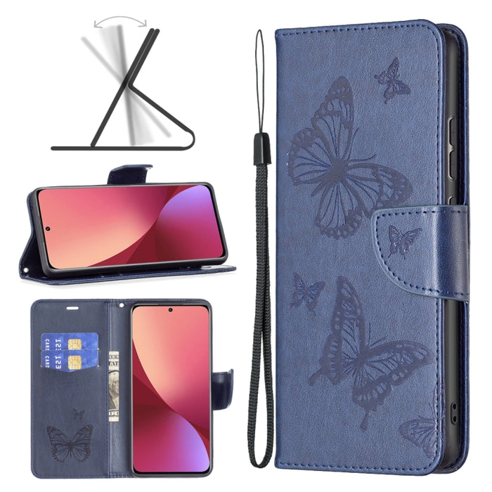 Estuche para teléfono de cuero con dos mariposas en relieve, For Samsung Galaxy A13 4G, For Samsung Galaxy A33 5G, For Samsung Galaxy A73 5G, For Xiaomi 12