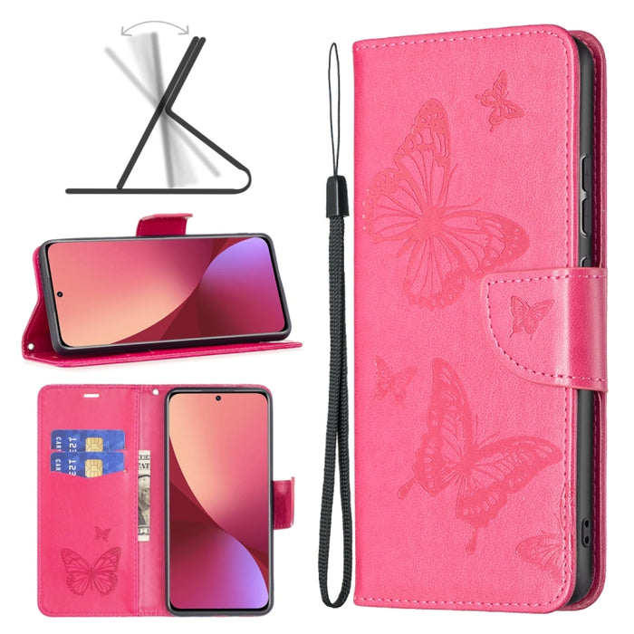 Estuche para teléfono de cuero con dos mariposas en relieve, For Samsung Galaxy A13 4G, For Samsung Galaxy A33 5G, For Samsung Galaxy A73 5G, For Xiaomi 12