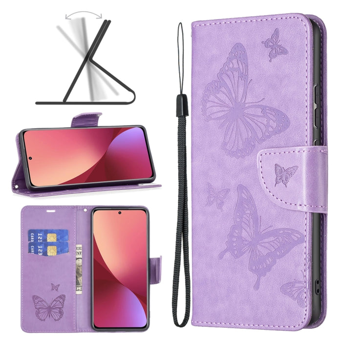 Estuche para teléfono de cuero con dos mariposas en relieve, For Samsung Galaxy A13 4G, For Samsung Galaxy A33 5G, For Samsung Galaxy A73 5G, For Xiaomi 12