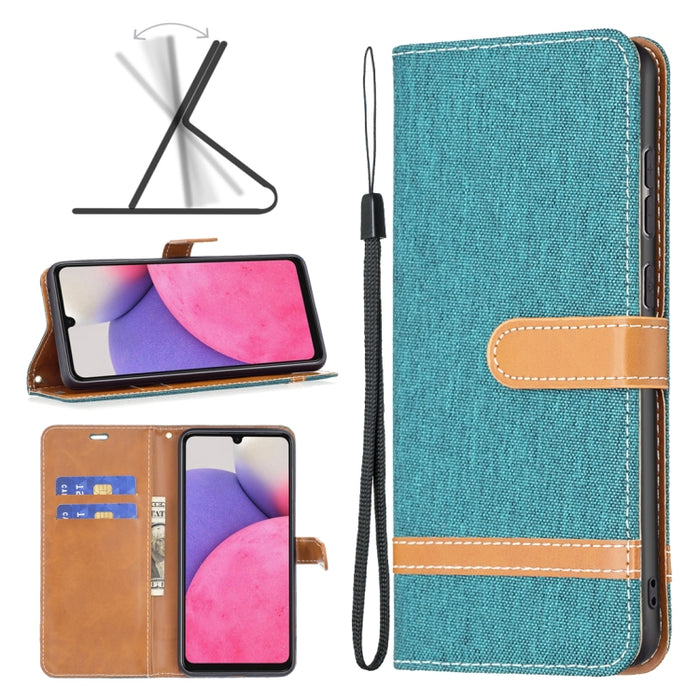 Estuche para teléfono de cuero con textura de mezclilla a juego, For Samsung Galaxy A13 4G, For Samsung Galaxy A33 5G, For Samsung Galaxy A73 5G, For Xiaomi 12