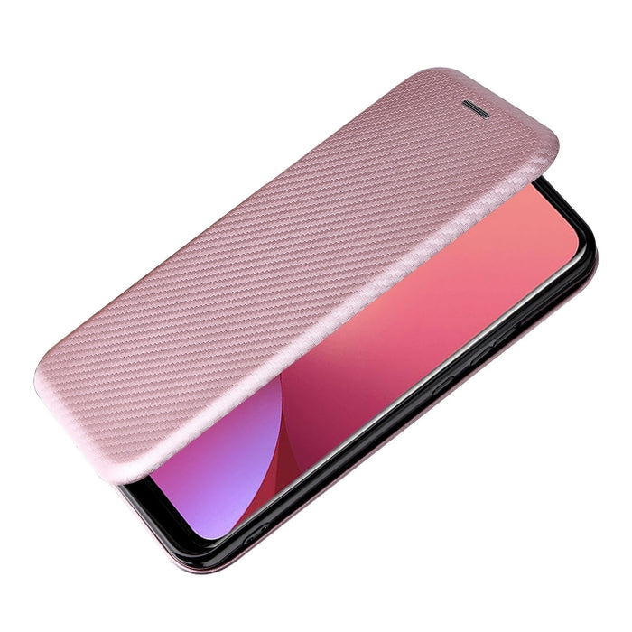 Caja del teléfono de la PU del tirón horizontal magnético de la textura de la fibra de carbono, For Xiaomi 12 Pro