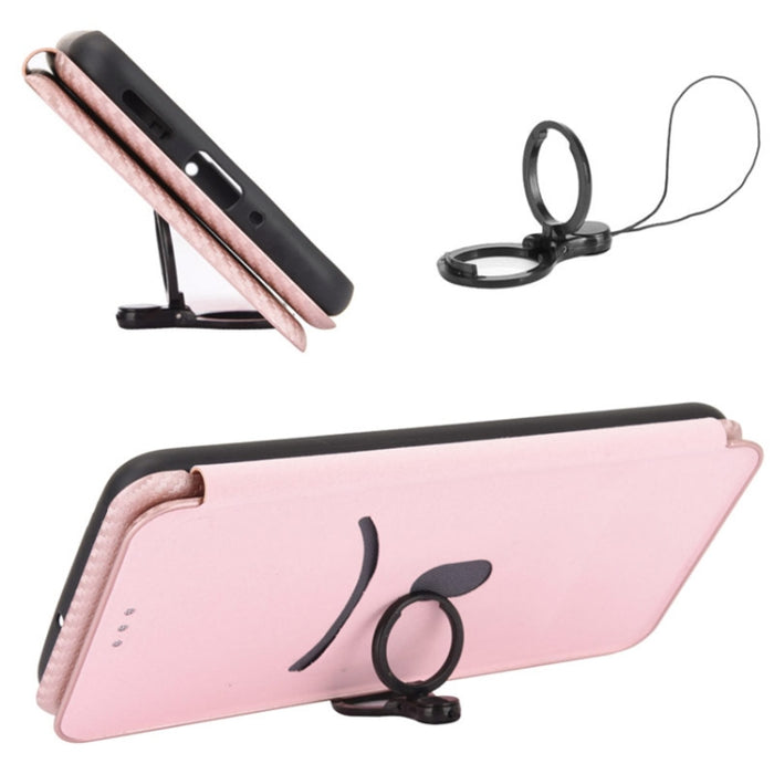 Caja del teléfono de la PU del tirón horizontal magnético de la textura de la fibra de carbono, For Xiaomi 12 Pro