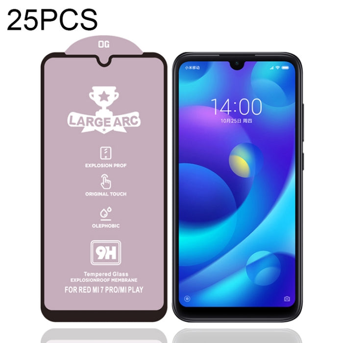 25 PCS 9H HD Película de vidrio templado de pantalla completa de alto alúmina de arco grande, For Xiaomi Redmi 6(25 PCS), For Xiaomi Redmi 6A(25 PCS), For Xiaomi Redmi 6 Pro(25 PCS), For Xiaomi Redmi 7(25 PCS), For Xiaomi Redmi 7A(25 PCS)              ...
