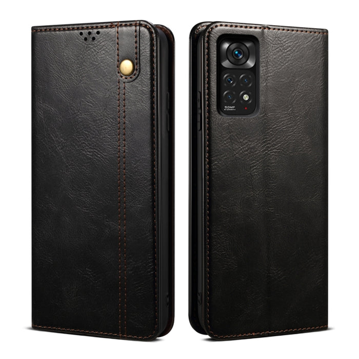 Caja de teléfono de cuero con textura de caballo loco de cera de aceite, For Xiaomi Redmi Note 11S / Note 11 Foreign Version