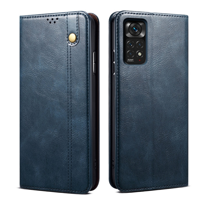 Caja de teléfono de cuero con textura de caballo loco de cera de aceite, For Xiaomi Redmi Note 11S / Note 11 Foreign Version