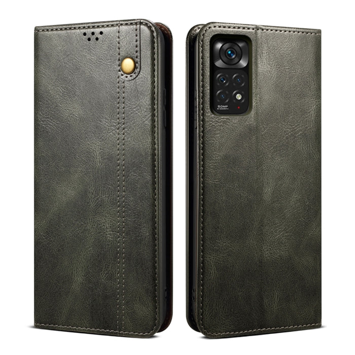 Caja de teléfono de cuero con textura de caballo loco de cera de aceite, For Xiaomi Redmi Note 11S / Note 11 Foreign Version
