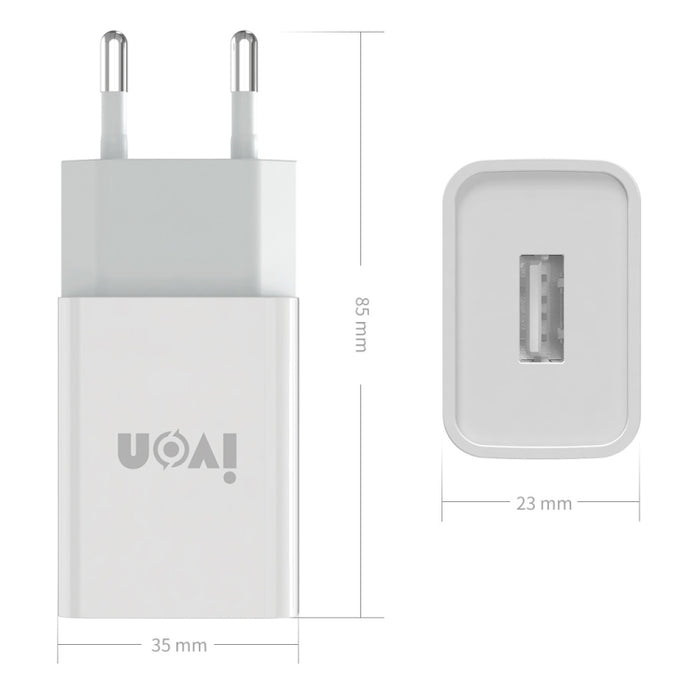 IVON AD-33 2 en 1 2.1A Cargador de viaje con un solo puerto USB + 1 m USB a juego de cables de datos de 8 pines,