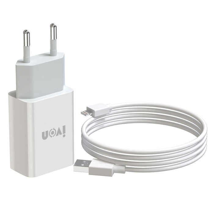 IVON AD-33 2 en 1 2.1A Cargador de viaje con un solo puerto USB + 1 m USB a juego de cables de datos de 8 pines,
