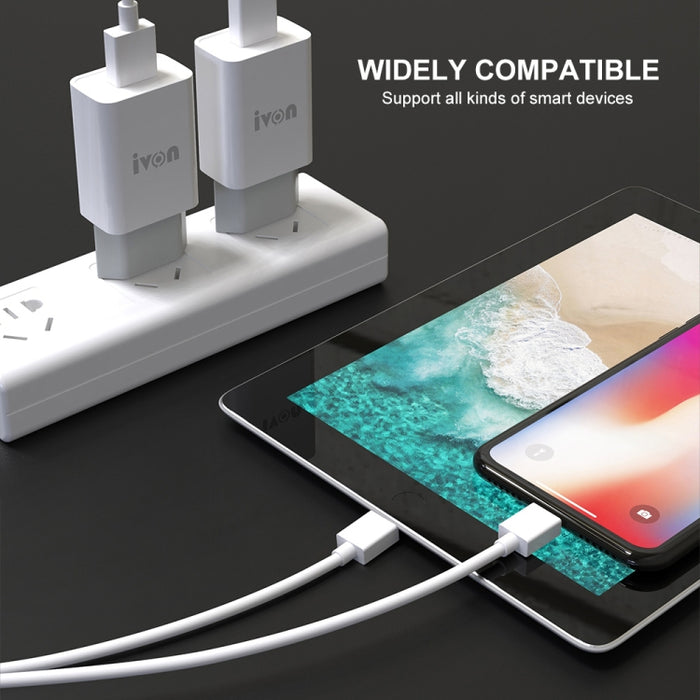 IVON AD-33 2 en 1 2.1A Cargador de viaje con un solo puerto USB + 1 m USB a juego de cables de datos de 8 pines,