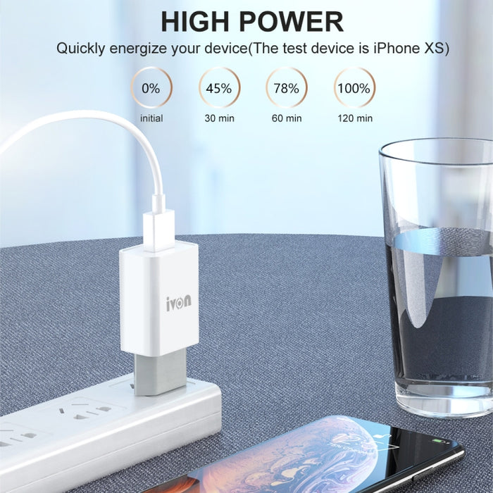 IVON AD-33 2 en 1 2.1A Cargador de viaje con un solo puerto USB + 1 m USB a juego de cables de datos de 8 pines,