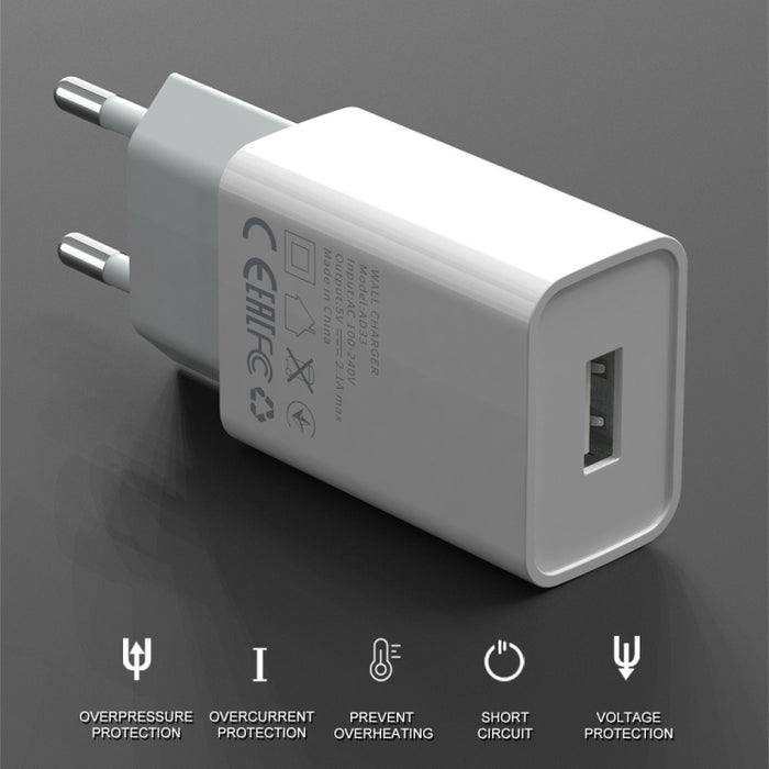 IVON AD-33 2 en 1 2.1A Cargador de viaje con un solo puerto USB + 1 m USB a juego de cables de datos de 8 pines,