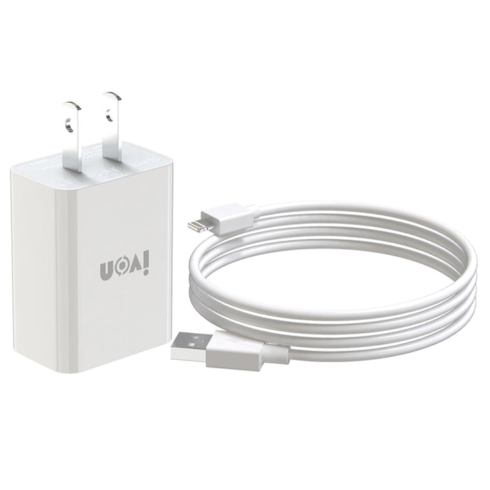 IVON AD-33 2 en 1 2.1A Cargador de viaje con un solo puerto USB + 1 m USB a juego de cables de datos de 8 pines,