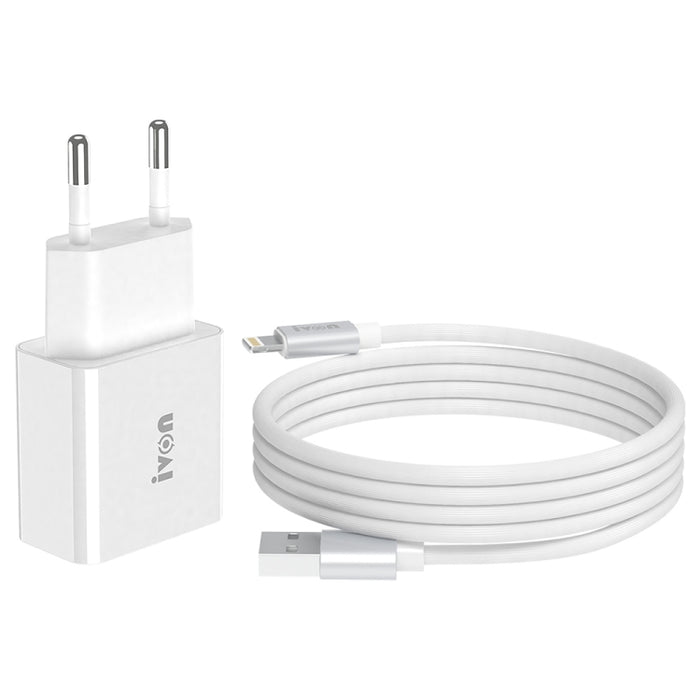 IVON AD-35 2 en 1 18W QC3.0 Puerto USB Cargador de viaje + 1m USB a juego de cables de datos de 8 pines,